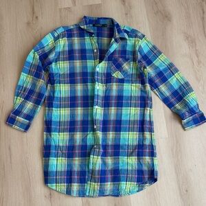 Lauren Ralph Lauren Womens Plaid Flannel Button Down Nightgown Dress